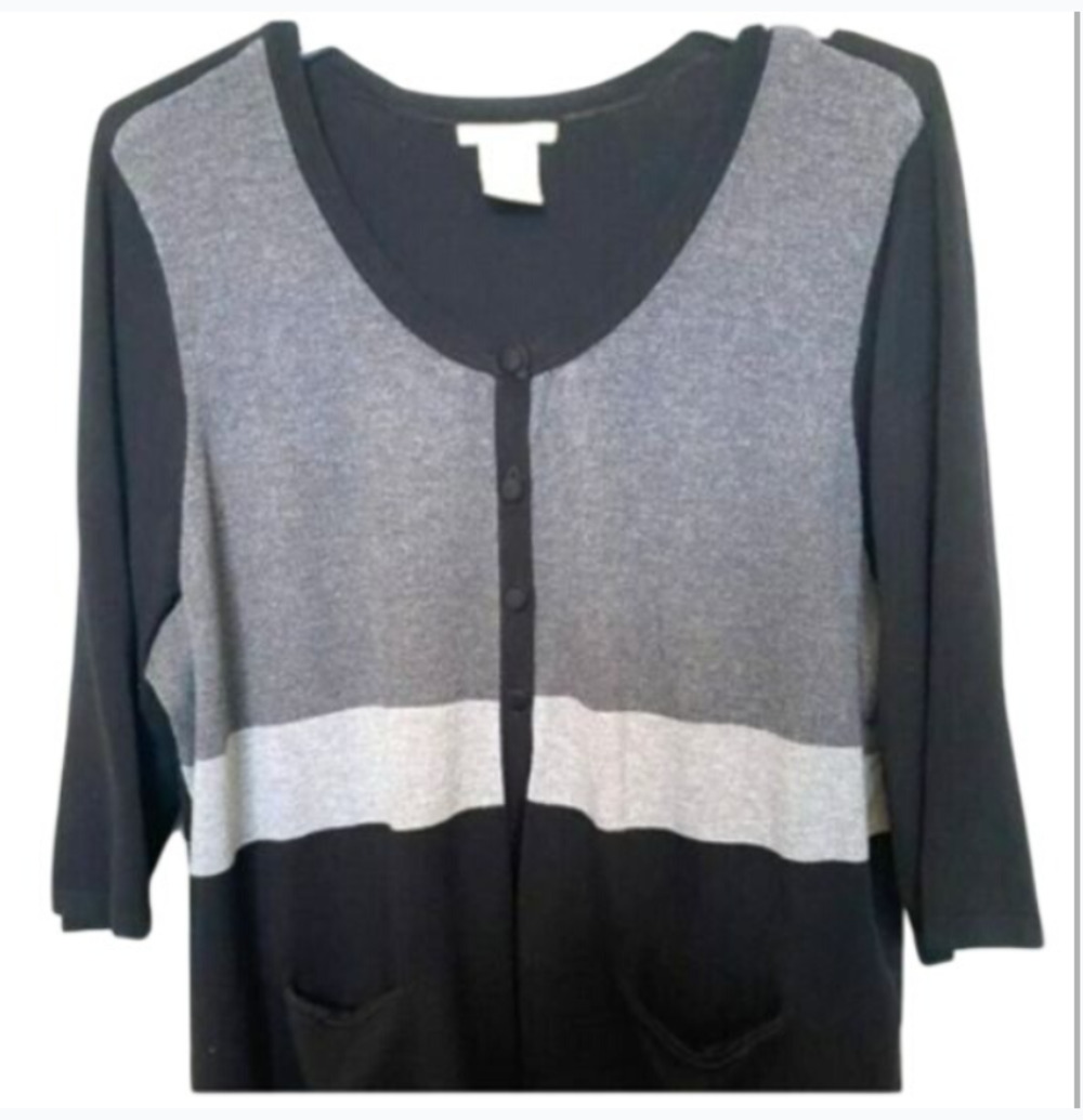 COMO Woman 3X Colorblock Cardigan Black Gray Button Front Rayon/Nylon Minimalist